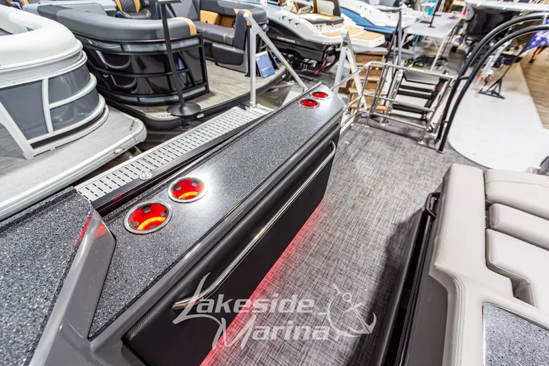Slide: The Image of 2026 Godfrey Sanpan 2700 MTF pontoon boat interior with sleek seating and modern design. - 54