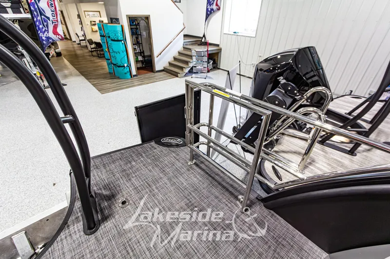 Slide: The Image of 2026 Godfrey Sanpan 2700 MTF pontoon boat interior at Lakeside Marina showroom. - 58
