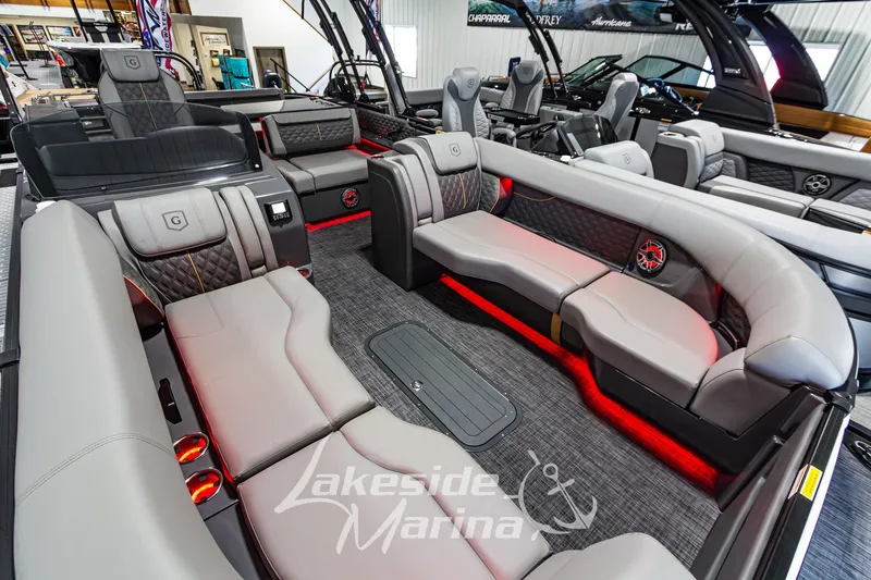 Slide: The Image of Luxurious interior of 2026 Godfrey Sanpan 2700 MTF pontoon boat with plush seating. - 13