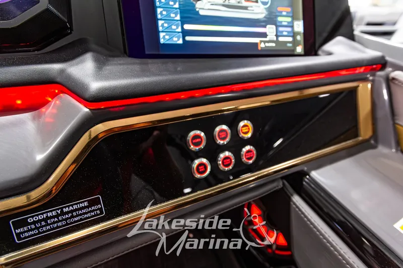 Slide: The Image of Dashboard of 2026 Godfrey Sanpan 2700 MTF with illuminated controls and touchscreen display. - 38