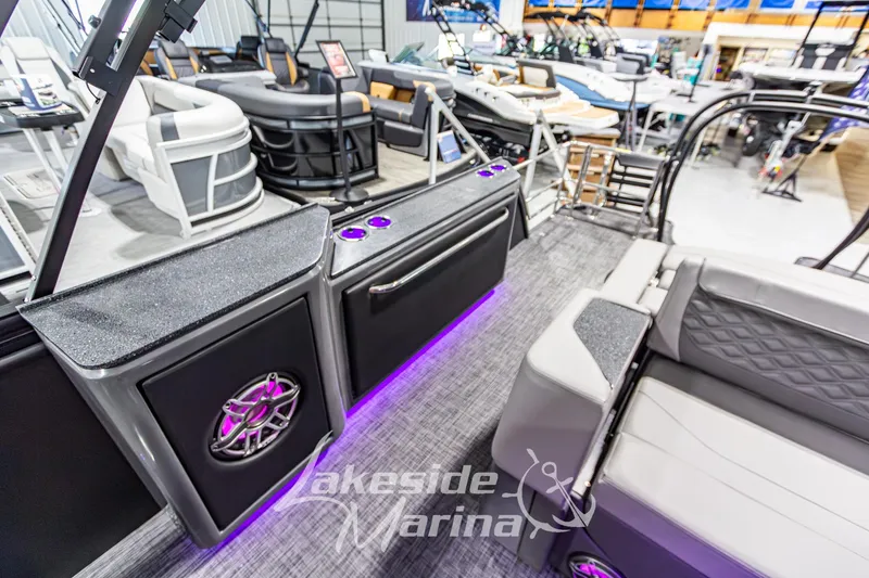 Slide: The Image of Interior of 2026 Godfrey Sanpan 2700 MTF pontoon boat with modern seating and LED lighting. - 46