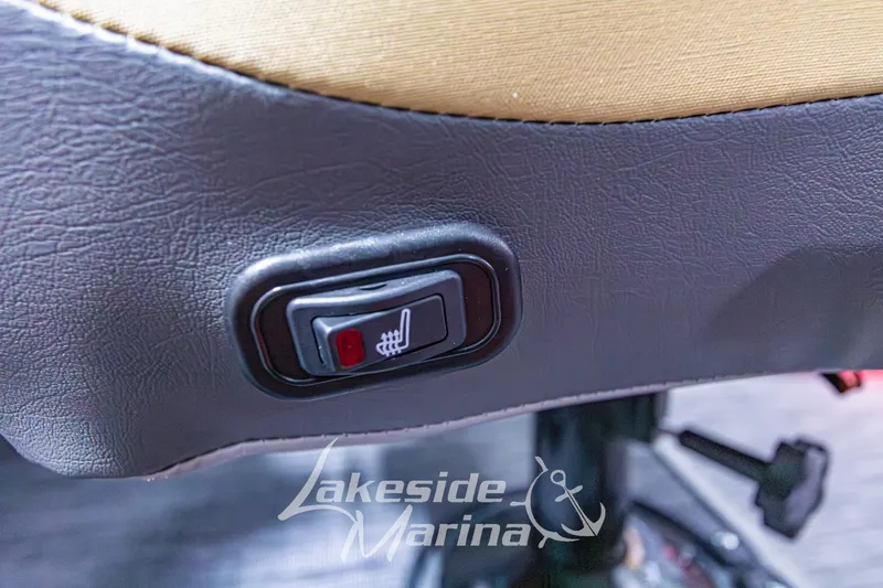 Slide: The Image of Heated seat control on 2026 Godfrey Sanpan 2700 MTF boat, Lakeside Marina branding visible. - 34
