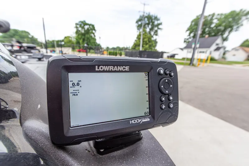 Slide: The Image of Lowrance fish finder on 2023 Tracker Pro Team 190 TX boat, displaying water temperature and depth. - 20