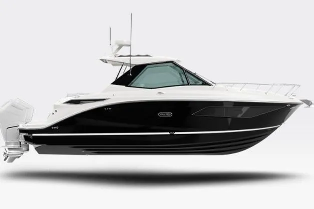 The Image of 2024 Sea Ray Sundancer 320 Outboard, sleek black and white design, side view. - 15