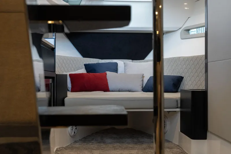Slide: The Image of Luxurious interior of 2024 Schaefer 375 yacht with plush seating and cushions. - 39