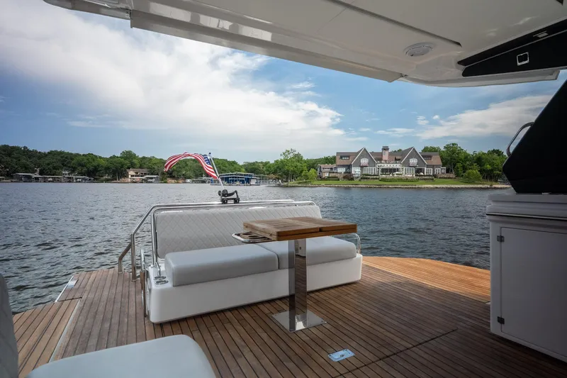 Slide: The Image of Luxurious 2024 Schaefer 375 yacht with elegant deck, scenic waterfront view. - 30