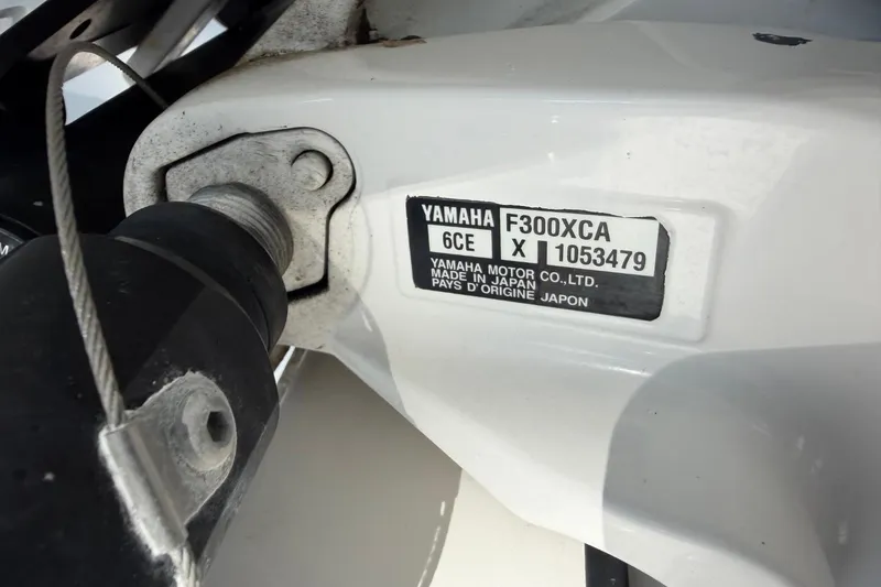 Slide: The Image of Yamaha F300XCA engine label on 2019 Edgewater 230CC boat, made in Japan. - 30