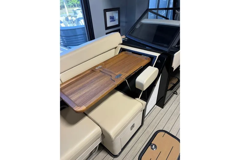 Slide: The Image of Luxurious interior of 2026 Balise Halo 26C Twin with foldable wooden table. - 21