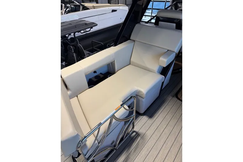 Slide: The Image of Luxurious seating on the 2026 Balise Halo 26C Twin boat, featuring sleek design and comfort. - 6