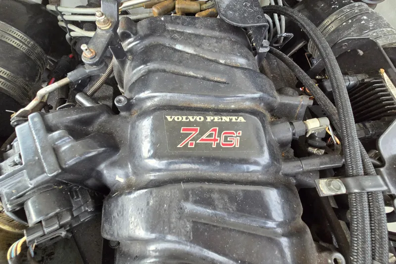Slide: The Image of Volvo Penta 7.4Gi engine in a 2000 Cobalt 246 boat, showcasing intricate components. - 32