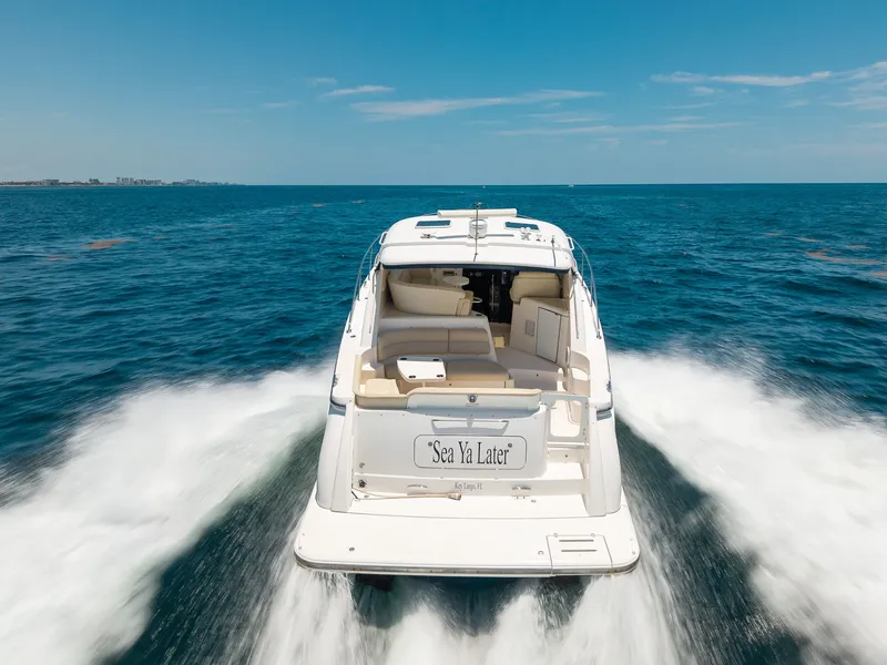 Slide: The Image of A 2008 Tiara Yachts 4300 Sovran speeds across the open sea. - 9