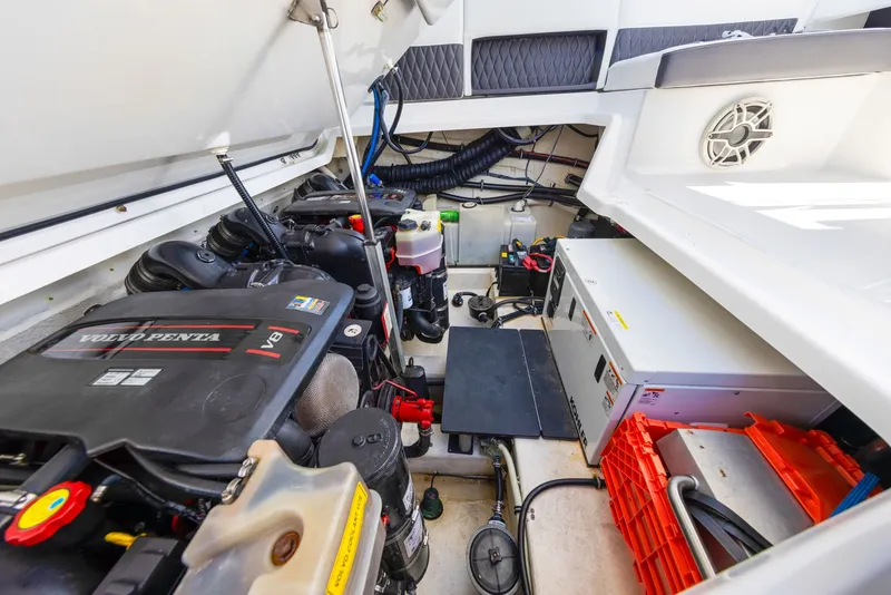 Slide: The Image of The engine compartment of a 2017 Monterey 378SE Super Express with a Volvo Penta engine. - 30