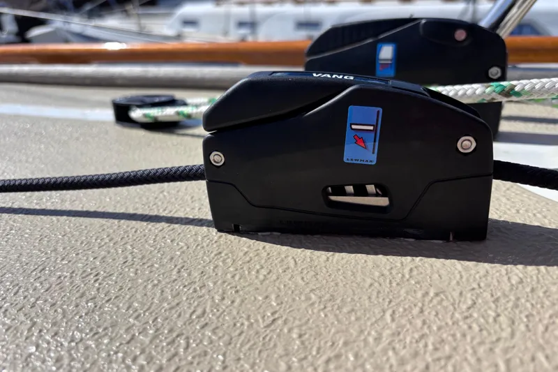 Slide: The Image of Close-up of a Lewmar rope clutch on a 1978 Swift 33 sailboat deck. - 58