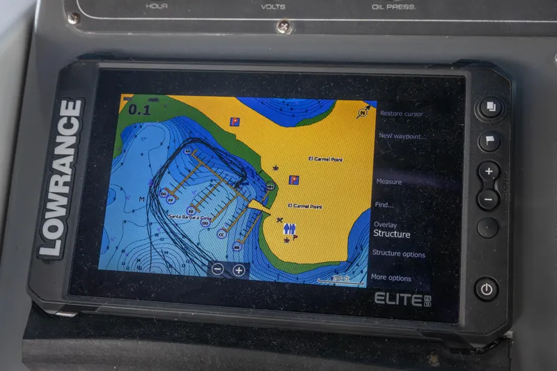 Slide: The Image of Lowrance Elite FS9 marine GPS displaying nautical chart on 1995 Tiara Yachts 3100 Open. - 17