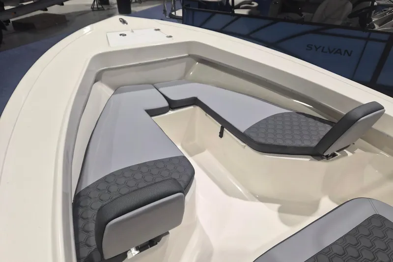 Slide: The Image of 2026 Defiance 205 Catalina boat interior with gray cushioned seating. - 12