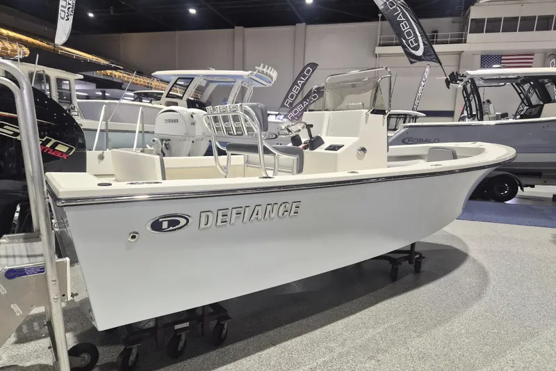 The Image of 2026 Defiance 205 Catalina boat displayed at an indoor exhibition. - 1