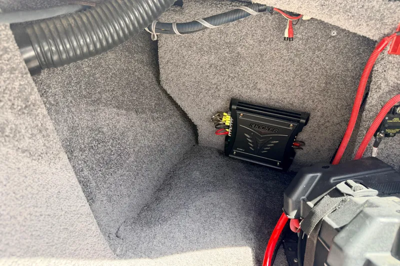 Slide: The Image of 2008 Moomba Outback V interior showing audio amplifier installation with wiring. - 34