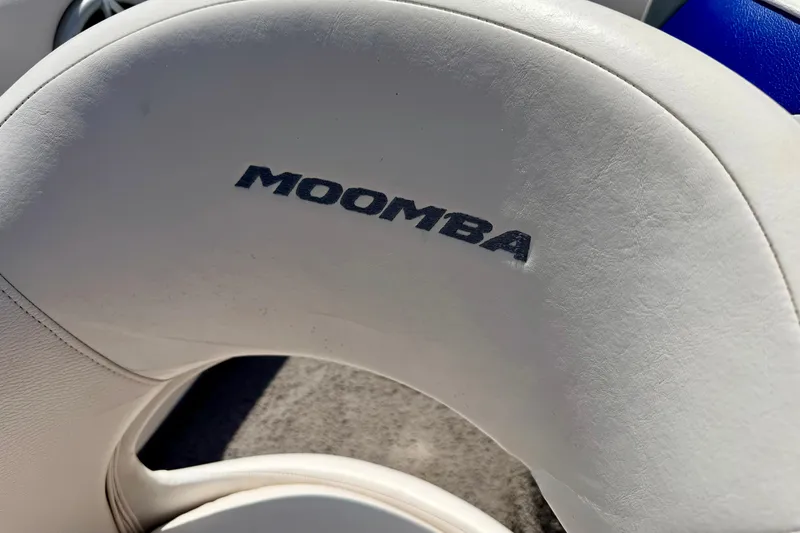 Slide: The Image of White Moomba Outback V 2008 boat seat with logo detail. - 48