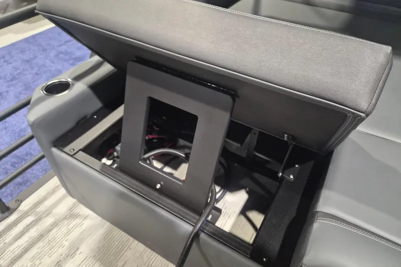 Slide: The Image of Open storage compartment in 2026 Sylvan L3 ULZ boat seat. - 15
