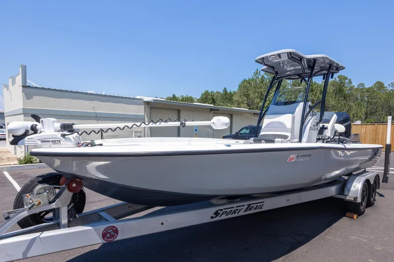 Slide: The Image of 2020 Turner Boatworks 2500 VS on trailer, featuring Minn Kota trolling motor. - 6