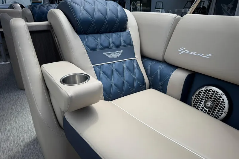 Slide: The Image of Luxurious seating in 2026 Bennington 27 QSBAT2 boat with cup holder and speaker. - 22