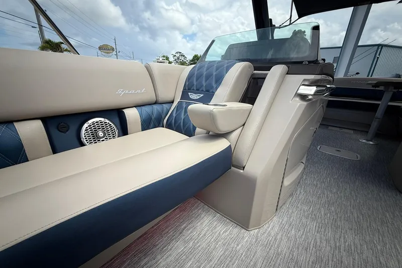 Slide: The Image of Luxurious interior of 2026 Bennington 27 QSBAT2 boat with plush seating and modern design. - 21