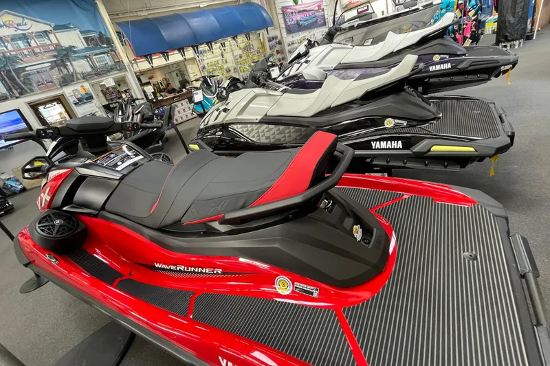 Slide: The Image of 2026 Yamaha WaveRunner VX Cruiser in showroom, featuring sleek design and vibrant colors. - 6