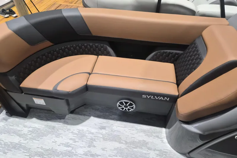 Slide: The Image of Luxurious seating in the 2026 Sylvan L3 SLZ boat, featuring elegant brown and black upholstery. - 3