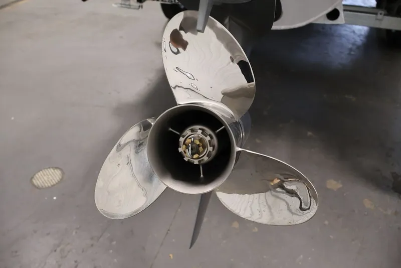 Slide: The Image of Close-up of a 2023 Bennington SV 22 Quad Bench boat propeller. - 39