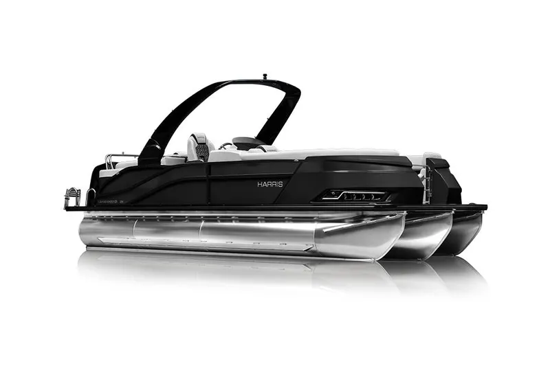 Slide: The Image of Manufacturer Provided Image: Manufacturer Provided Image: 2025 Harris Grand Mariner 250 pontoon boat, sleek design, side view. - 5