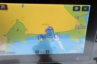 Slide: The Image of GPS navigation screen on a 1990 Island Packet 27 sailboat, displaying marina map. - 49