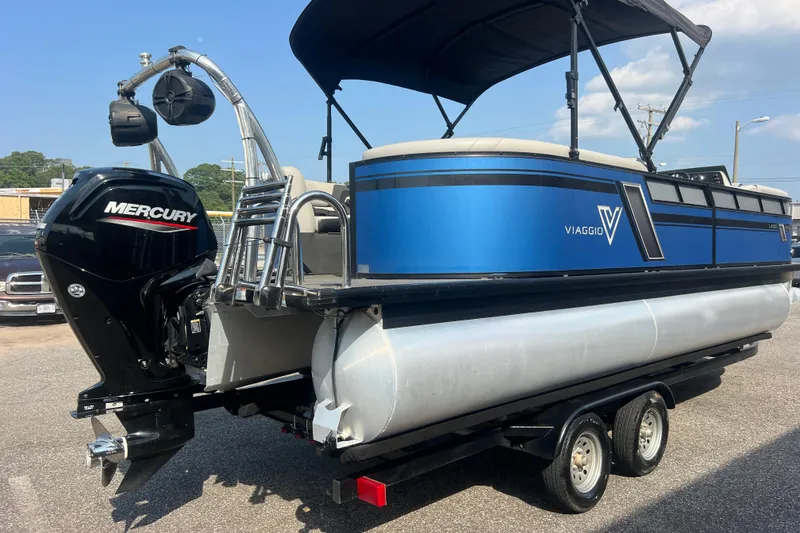 Slide: The Image of 2022 Viaggio Lago V-U 22 pontoon boat with Mercury engine on trailer. - 10