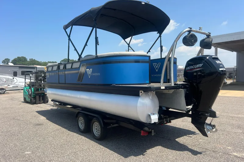 Slide: The Image of 2022 Viaggio Lago V-U 22 pontoon boat with Mercury engine on trailer. - 51