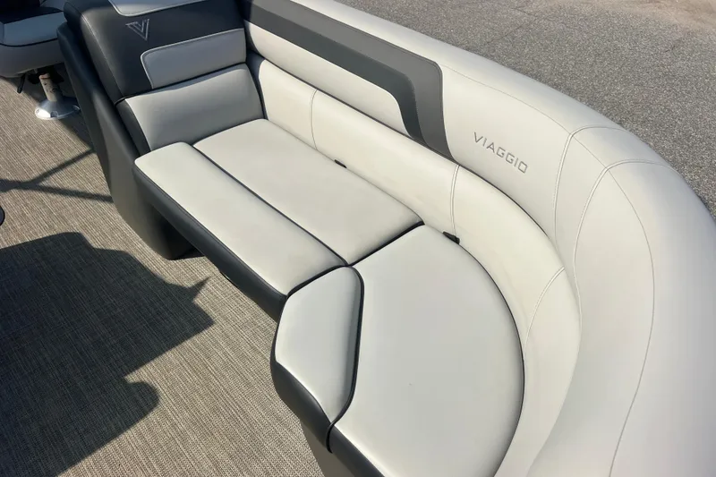 Slide: The Image of Luxurious seating on 2022 Viaggio Lago V-U 22 boat, featuring sleek design and comfort. - 20