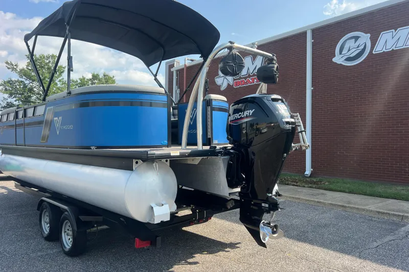 Slide: The Image of 2022 Viaggio Lago V-U 22 pontoon boat with Mercury engine on trailer. - 6