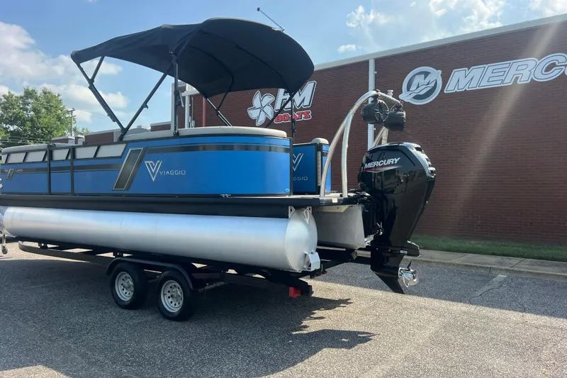 Slide: The Image of 2022 Viaggio Lago V-U 22 pontoon boat with Mercury engine on trailer. - 5
