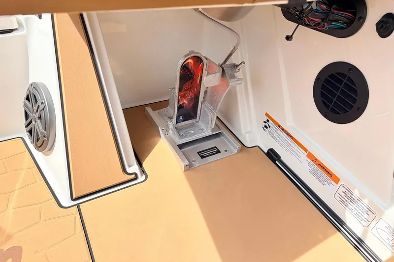 Slide: The Image of Interior of 2026 Ranger Z521R Ultra boat featuring speaker and wiring details. - 42