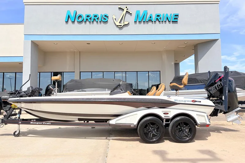 Slide: The Image of 2026 Ranger Z521R Ultra boat displayed at Norris Marine dealership. - 2