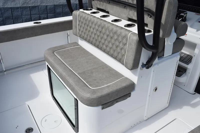 Slide: The Image of 2027 Sea Hunt Gamefish 28 Forward Seating with cushioned bench and rod holders. - 8
