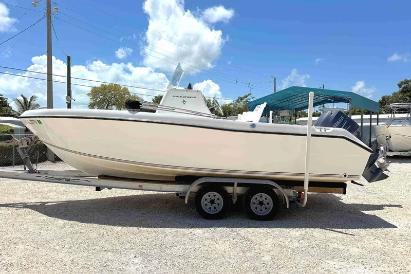 Slide: The Image of 2003 PRO SPORT 2200 Blue Water boat on trailer under clear blue sky. - 7