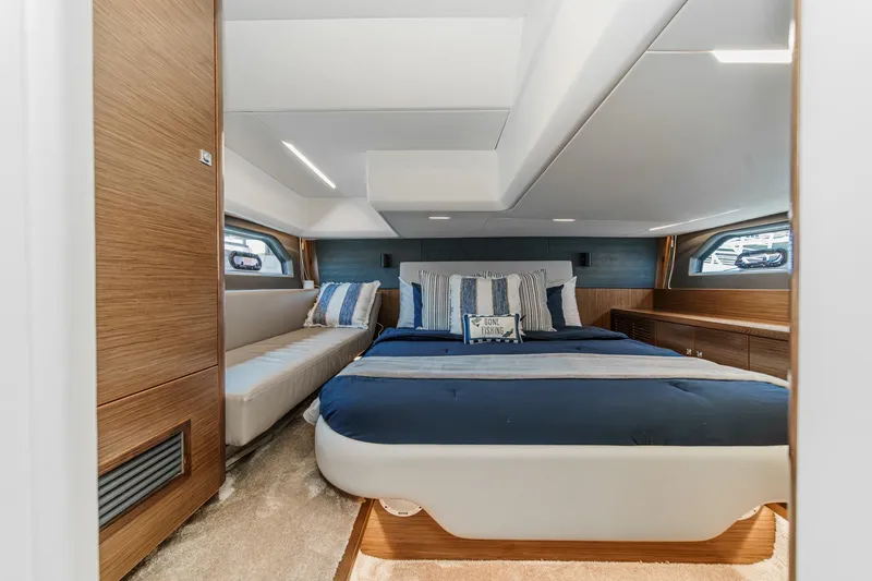 Slide: The Image of Luxurious interior of 2017 Bavaria R40 Fly yacht with elegant bedroom design. - 51