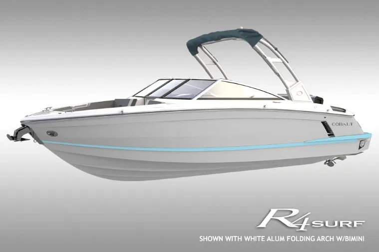 The Image of Cobalt R4 Surf 2026 with white aluminum folding arch and bimini. - 1