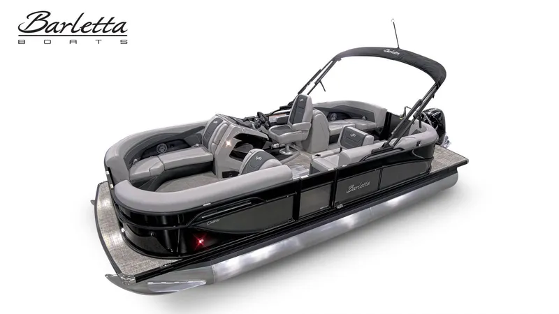 The Image of 2027 Barletta Cabrio C22Q pontoon boat with gray seating and black hull. - 1