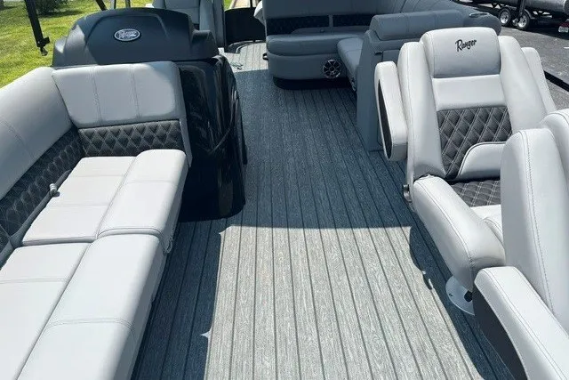 Slide: The Image of 2026 Ranger 220FC boat interior with luxurious seating and modern design. - 7