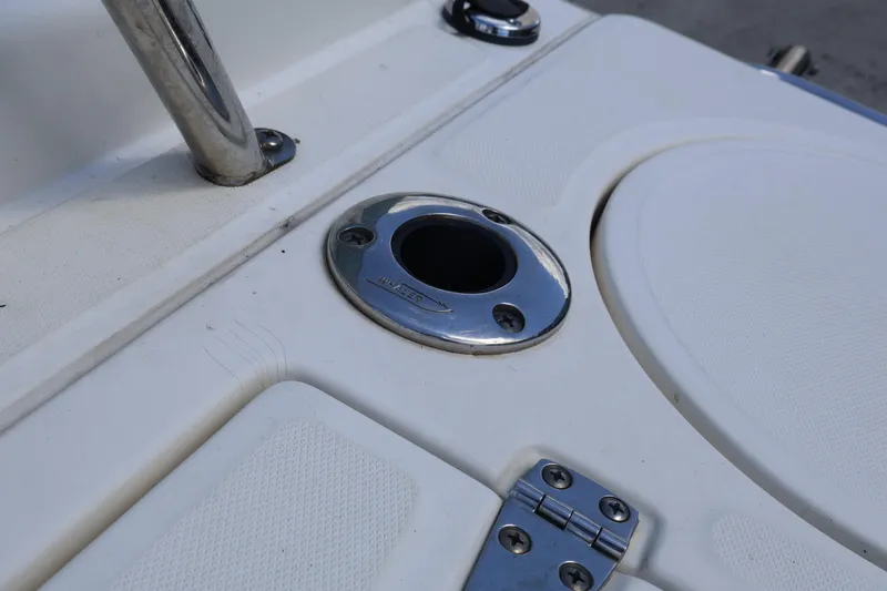 Slide: The Image of Close-up of 2007 Boston Whaler 180 Dauntless boat deck with metal fittings. - 57