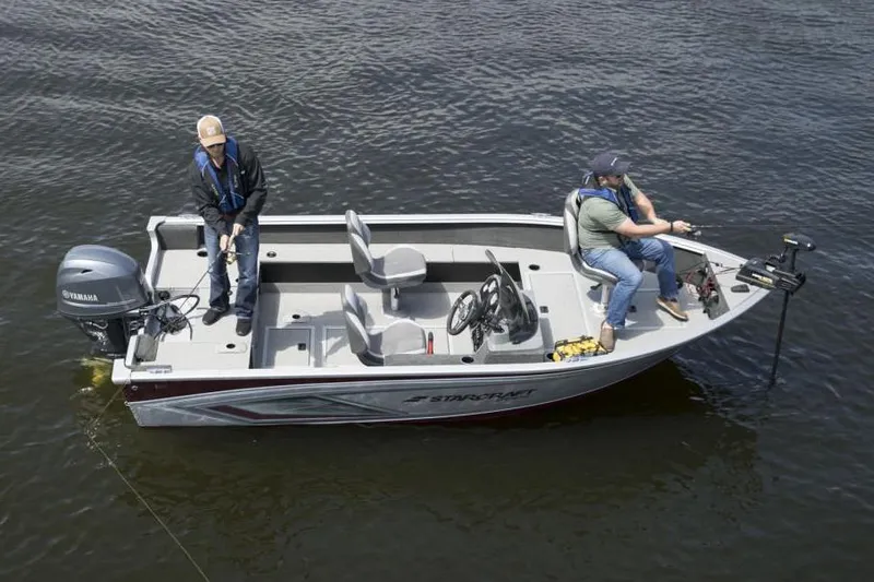 Slide: The Image of Manufacturer Provided Image: 2022 Starcraft Stealth 166 SC fishing boat on water with two people fishing. - 6