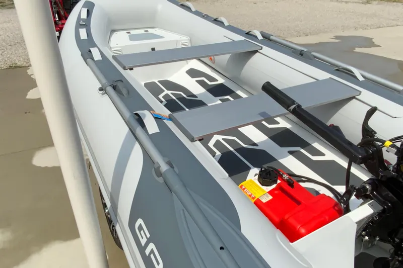 Slide: The Image of 2027 Gala A330D inflatable boat with modern design and red fuel tank. - 3