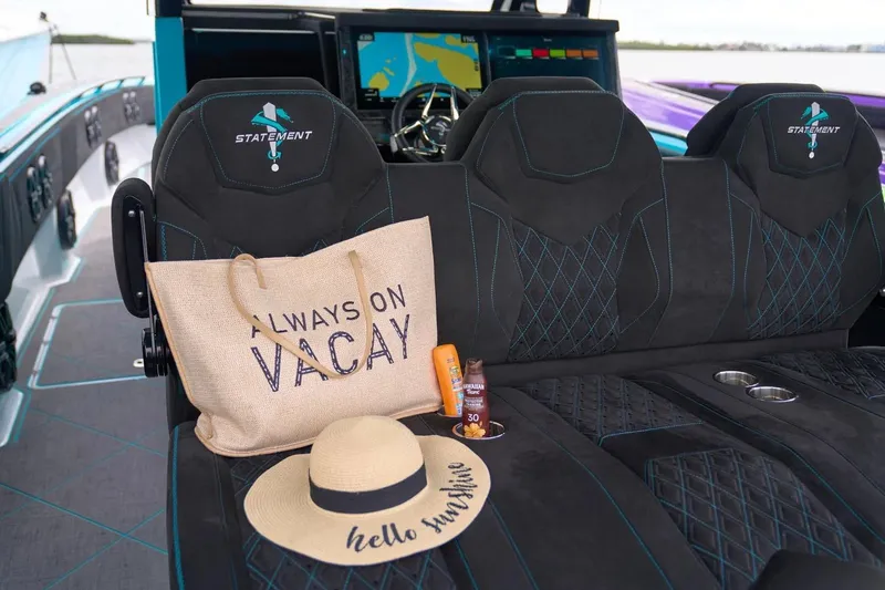 Slide: The Image of Manufacturer Provided Image: Luxury interior of 2025 Statement 430 Tigress boat with vacation accessories. - 6