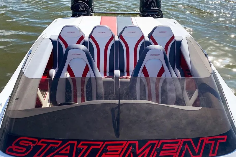 Slide: The Image of Manufacturer Provided Image: Sporty Statement 360 CAT boat with sleek seating on water, 2026 model. - 9