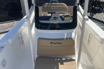 Slide: The Image of 2022 Trophy T20 boat interior with seating and console, showcasing modern design. - 11